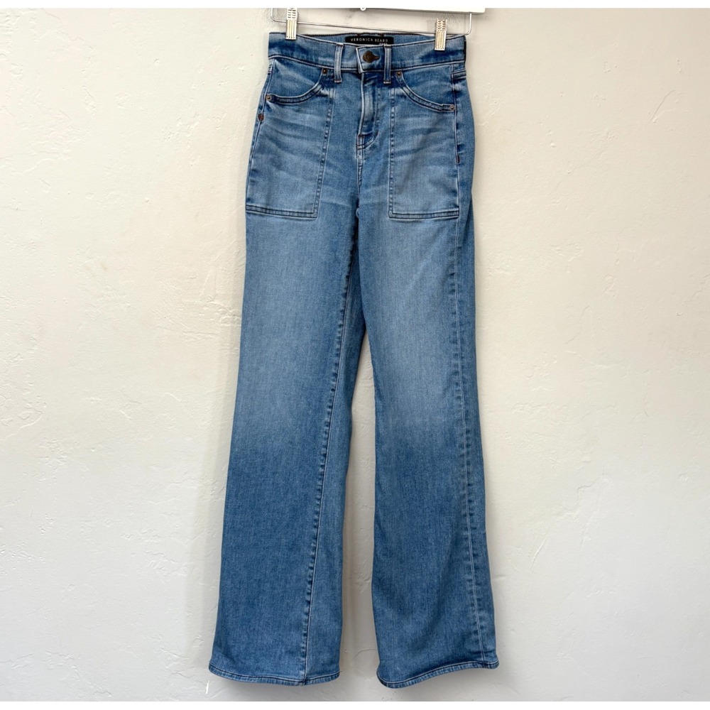 Veronica Beard Crosbie Wide Leg High Rise Jeans Women Size 24 Blue Button Fly